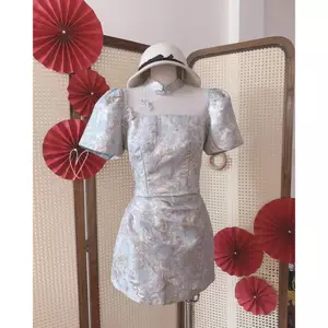 🍒 SET ÁO CỔ TÀU HOA GẤM + CHÂN VÁY XINH - Xanh dương SP015890 🔥𝐇𝐨𝐚̉ 𝐓𝐨̂́𝐜🔥 𝐌𝐄𝐎𝐈𝐍𝐃𝐀𝐇𝐎𝐔𝐒𝐄