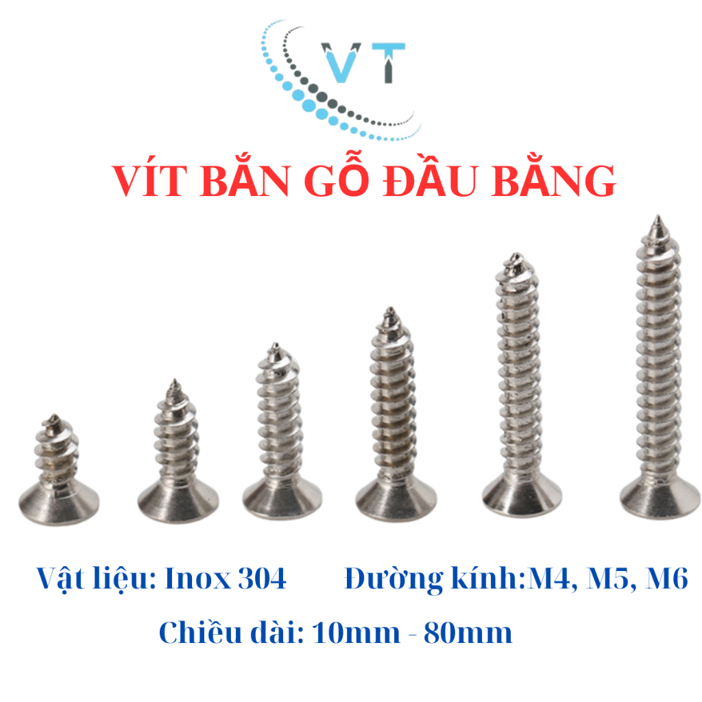 Vít tự khoan đuôi cá đầu bằng - col inox 304 M6 ( bịch 50 con)