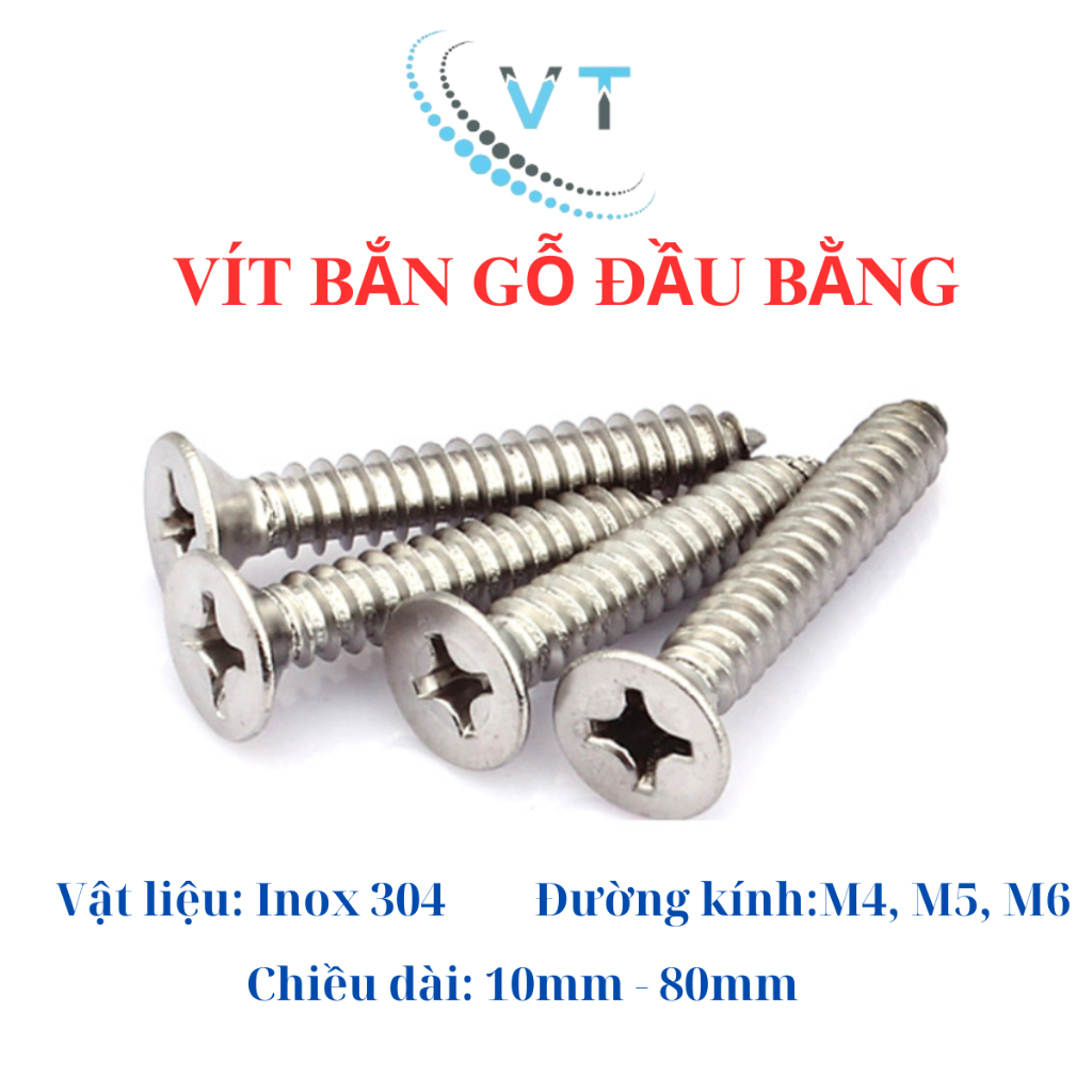 Vít tự khoan đuôi cá đầu bằng - col inox 304 M6 ( bịch 50 con)