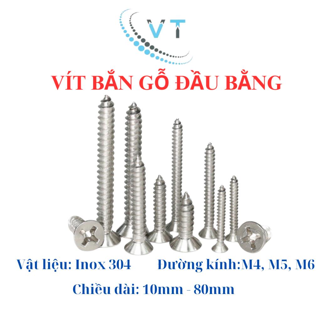 Vít tự khoan đuôi cá đầu bằng - col inox 304 M6 ( bịch 50 con)