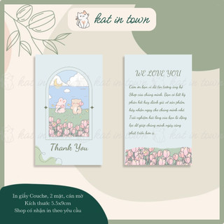 [KatinTown] Card Cảm Ơn, Thank You Thỏ và Gấu Xanh Pastel - Size 9x5.5cm - Giấy Couche