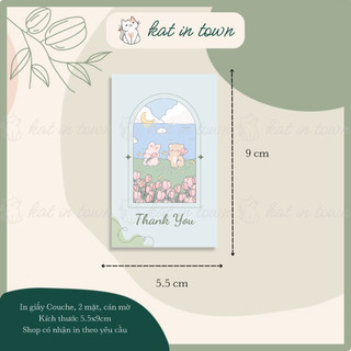 [KatinTown] Card Cảm Ơn, Thank You Thỏ và Gấu Xanh Pastel - Size 9x5.5cm - Giấy Couche