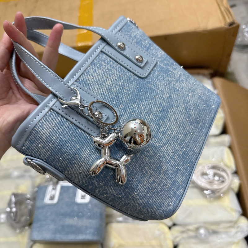 Túi xách nữ mini denim TẶNG KÈM MÓC đeo vai, đeo chéo Chất phối da phong cách thời trang Hàn Quốc (MIỄN SHIP)