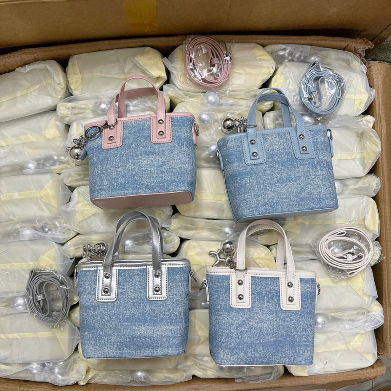 Túi xách nữ mini denim TẶNG KÈM MÓC đeo vai, đeo chéo Chất phối da phong cách thời trang Hàn Quốc (MIỄN SHIP)