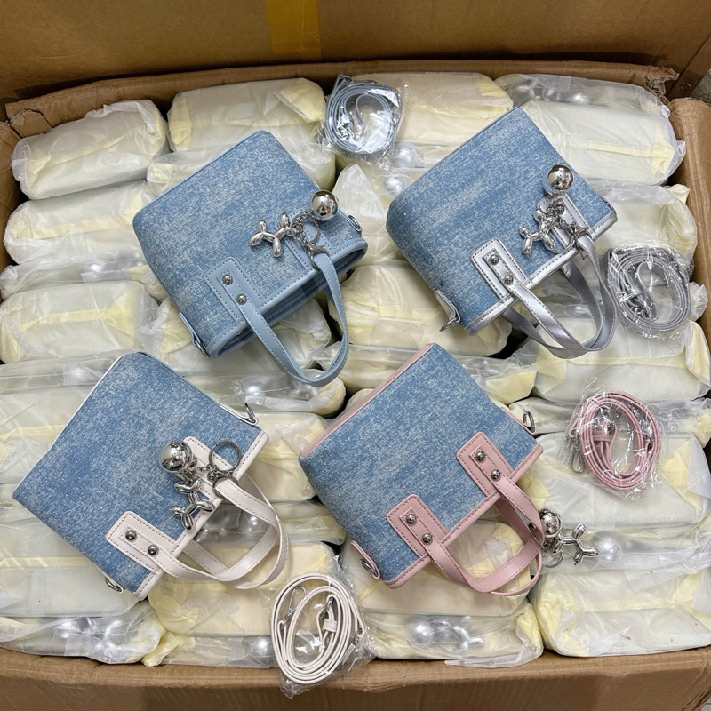 Túi xách nữ mini denim TẶNG KÈM MÓC đeo vai, đeo chéo Chất phối da phong cách thời trang Hàn Quốc (MIỄN SHIP)