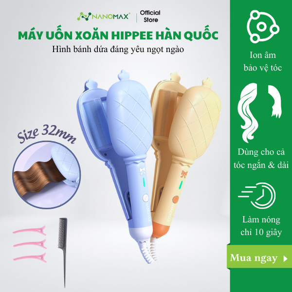 Ảnh Máy Uốn Tóc Xoăn Sóng Hippee NANOMAX D33 Size 32 Dùng Cho Tóc Ngắn Và Tóc Dài, Làm Nóng Nhanh, Tắt Nguồn Thông Minh 1