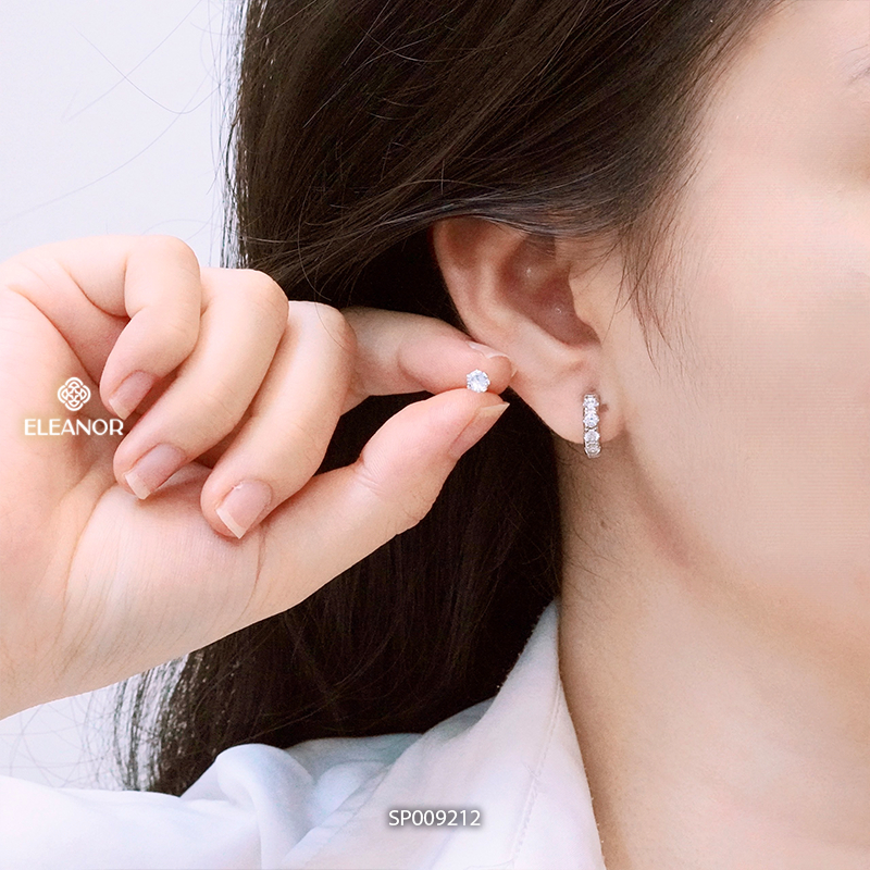 Set bông tai nữ chuôi bạc 925 Eleanor Accessories tròn đính đá phụ kiện trang sức khuyên tai 9212