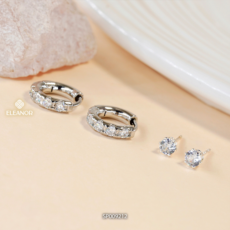 Set bông tai nữ chuôi bạc 925 Eleanor Accessories tròn đính đá phụ kiện trang sức khuyên tai 9212