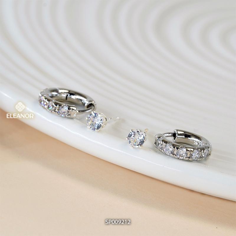 Set bông tai nữ chuôi bạc 925 Eleanor Accessories tròn đính đá phụ kiện trang sức khuyên tai 9212