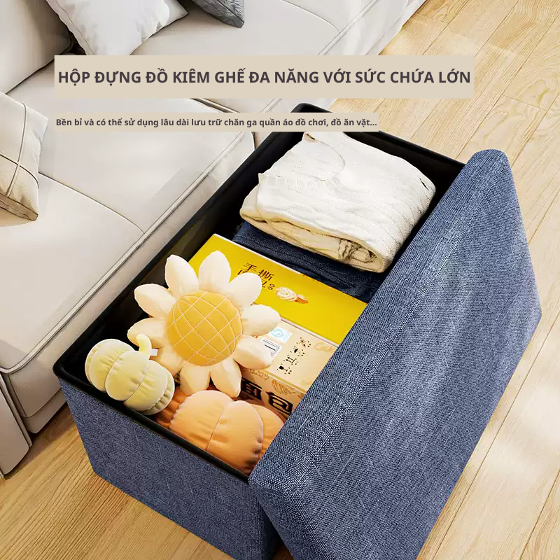 Hộp đựng đồ đa năng kiêm ghế ngồi sofa, khung gỗ MDF bọc vải Cationic cao cấp, chịu tải cao, gấp gọn TD62