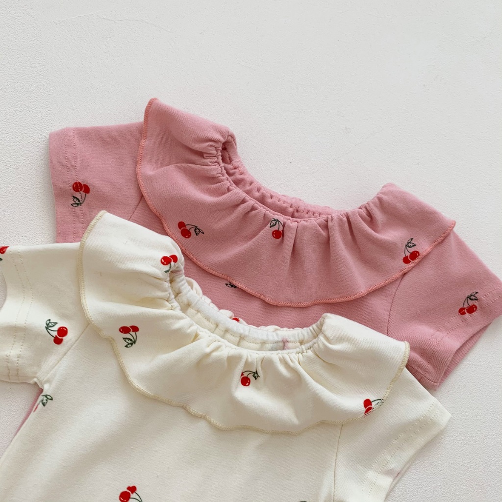 (HÀNG CÓ SẴN) QC Set thỏ cherry tặng kèm mũ cho bé, hàng quảng châu vải mềm mịn cho bé gái 5-13kg