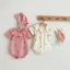 QC Set thỏ cherry tặng kèm mũ cho bé, hàng quảng châu vải mềm mịn cho bé gái 5-13kg