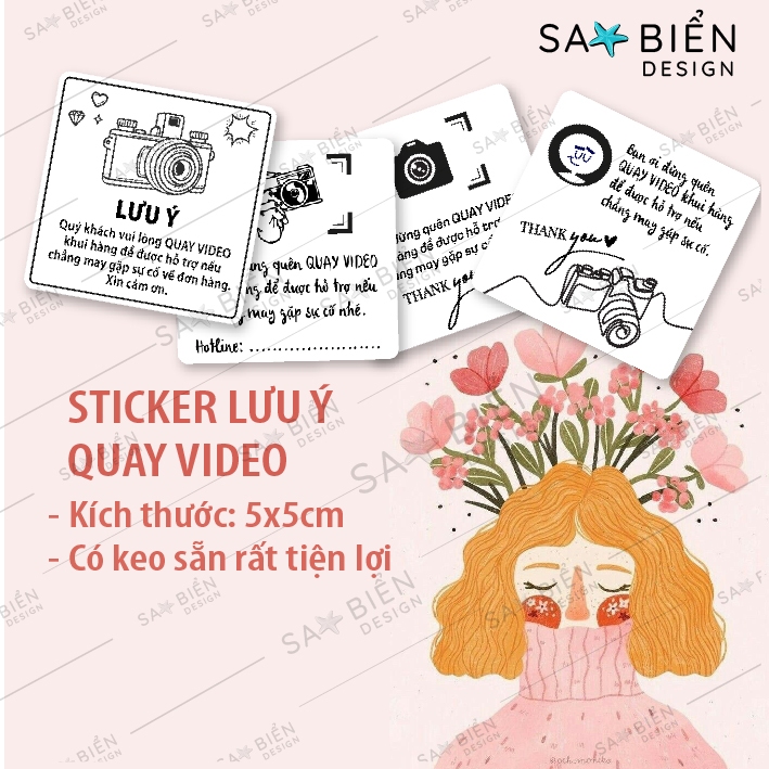 Combo 50 tem/sticker dán LƯU Ý QUAY VIDEO. Kích thước 5x5 cm. In tem ...
