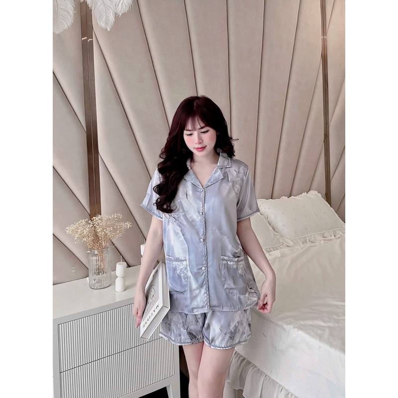 Bộ ngủ pijama mặc nhà cho nữ loang viền ren Tay dài lụa mịn sang