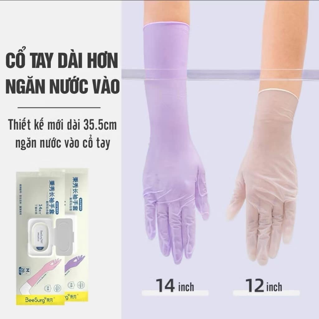 BỊCH 10 ĐÔI GĂNG TAY CAO SU SIÊU DAI BEESURG DÀI 35CM TRÁNH NƯỚC CHẢY VÀO TAY