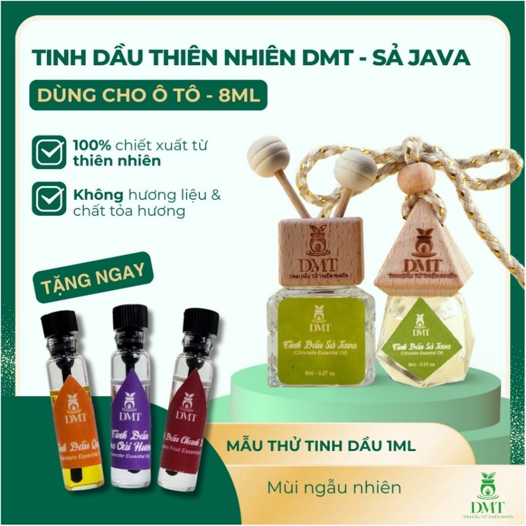 Tinh dầu treo oto, tinh dầu kẹp cửa gió oto Sả Java DMT Nguyên Chất, Thơm Xe, Khử Mùi Hôi - 8ml