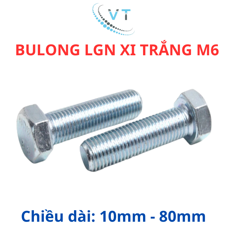 Bulong mạ kẽm M6 (10 - 80mm) (Túi 50 con)