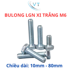 Combo 10 bộ bulong + tán đầu lục giác M6 mạ kẽm xi trắng