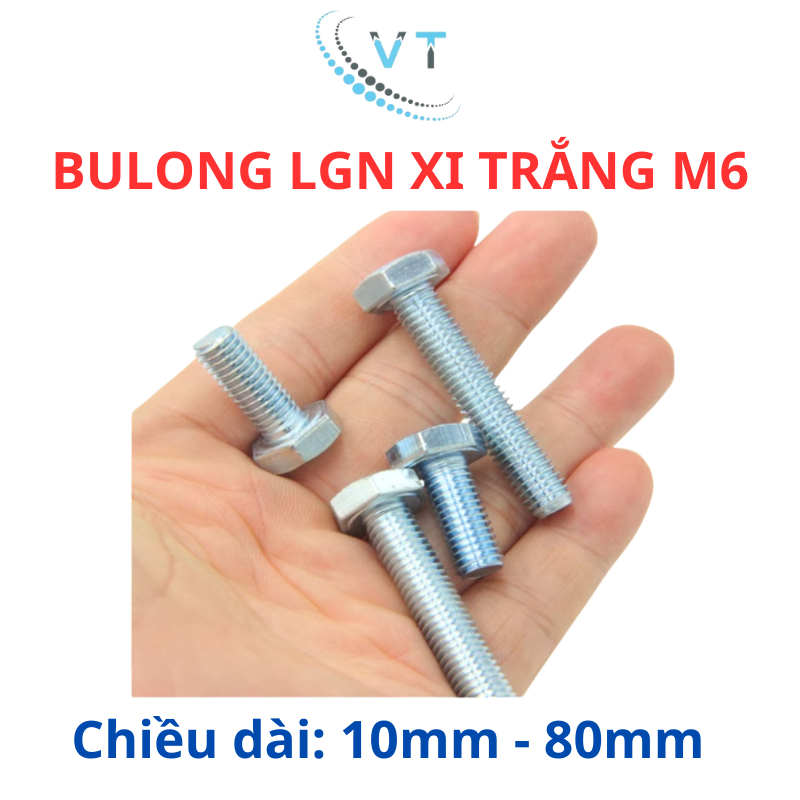 Combo 20 bulong mạ kẽm 8.8 size M6 đầu lục giác ngoài