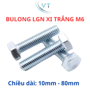 Combo 20 bulong mạ kẽm 8.8 size M6 đầu lục giác ngoài