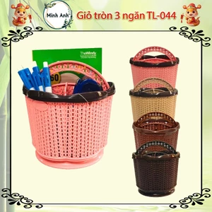 Rổ nhựa tròn nhỏ TL-044 đựng đồ, giả mây có quai khay, giỏ nail
