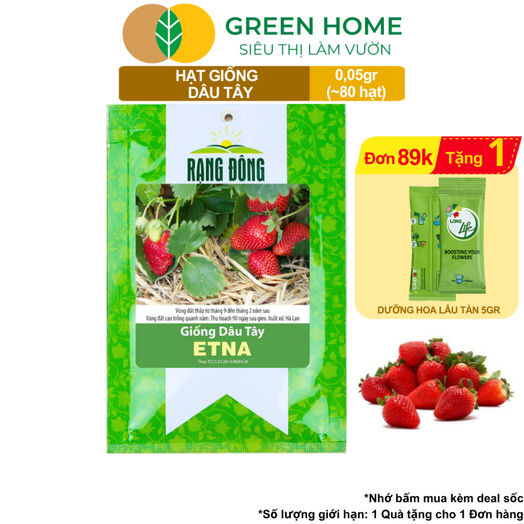 Ảnh Hạt Giống Dâu Tây Đỏ GreenHome, Gói 0,05g~80 hạt, Chịu Nhiệt, Quả To, Dễ Trồng, Năng Suất Cao T17 1