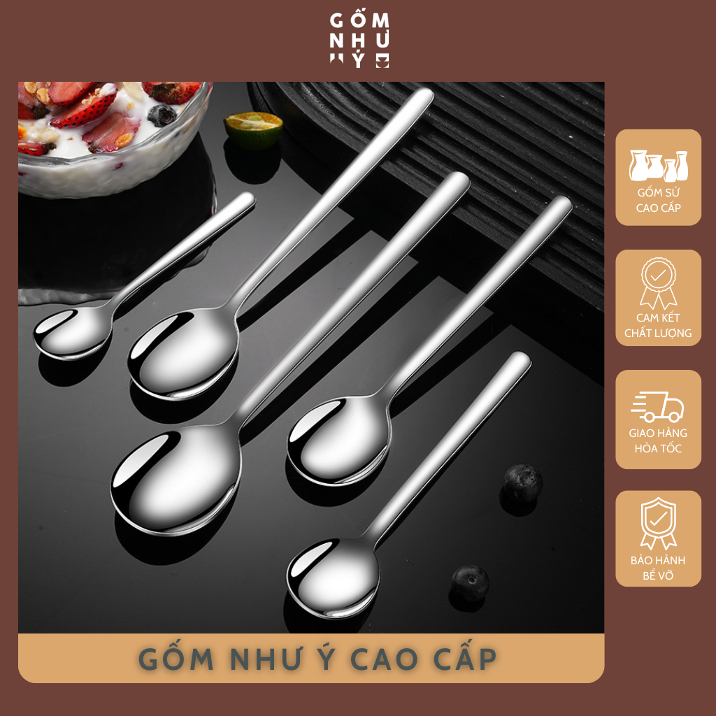 Thìa dĩa Inox 304 cao cấp cán dài, dùng ăn cơm, ăn súp, thức ăn, chất ...