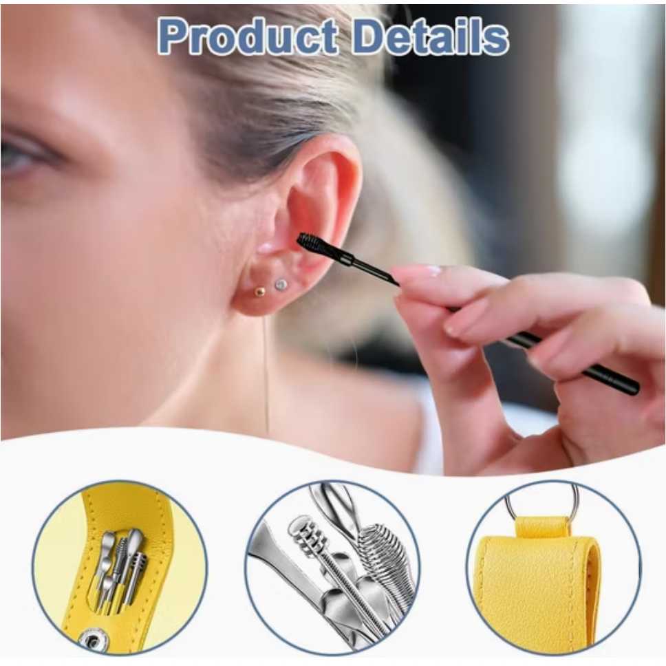 Bộ Dụng Cụ Làm Sạch Tai Di Động Dụng Cụ Loại Bỏ Nến Tai Kèm Túi Da PU Dùng Tại Nhà và Du Lịch