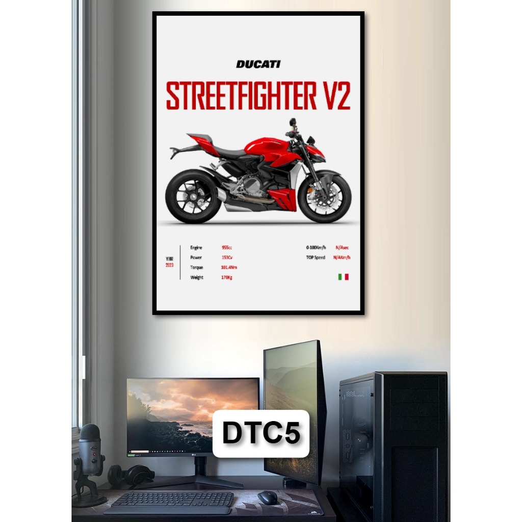 Tranh Poster Siêu Xe Mô Tô Ducati (Dư Cả Tỉ) Tráng Gương Có Khung Decor Phòng Khách Phòng Game