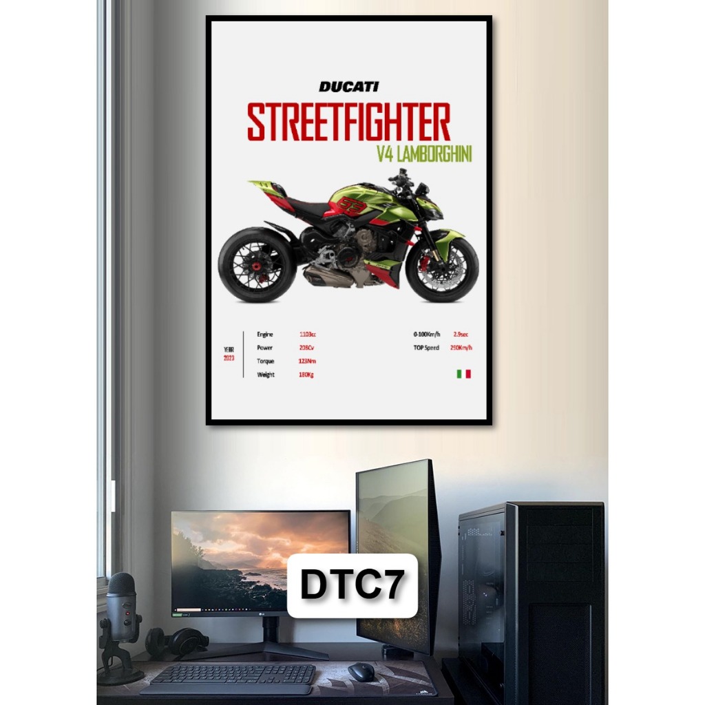 Tranh Poster Siêu Xe Mô Tô Ducati (Dư Cả Tỉ) Tráng Gương Có Khung Decor Phòng Khách Phòng Game