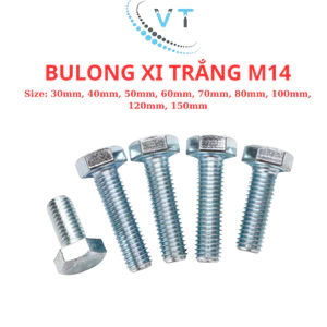 Combo 10 bulong mạ kẽm 8.8 size M14 đầu lục giác ngoài size từ 30mm - 150mm