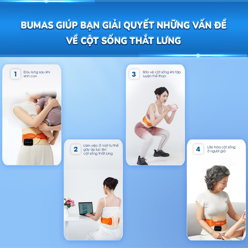 Ảnh Đai Massage Lưng BUMAS M12 - Đai Cố Định Lưng Kết Hợp Massage Và Chườm Ấm Giúp Giảm Nhức Mỏi 2