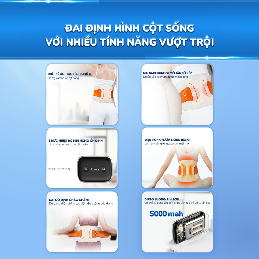 Ảnh Đai Massage Lưng BUMAS M12 - Đai Cố Định Lưng Kết Hợp Massage Và Chườm Ấm Giúp Giảm Nhức Mỏi 1