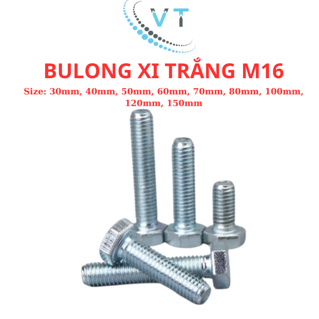Set 5 bộ bulong + con tán mạ kẽm M16 (16 li)
