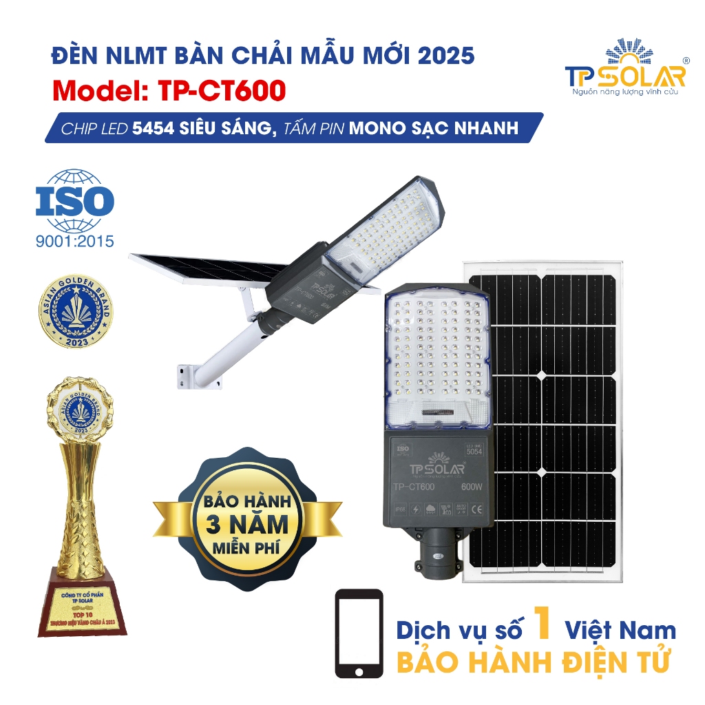Ảnh Đèn Bàn Chải TP SOLAR Năng Lượng Mặt Trời, Đèn Công Trình Vát 2 Mặt, Độ Sáng Cao Vỏ Nhôm - Bảo Hành 3 Năm Chính Hãng 1