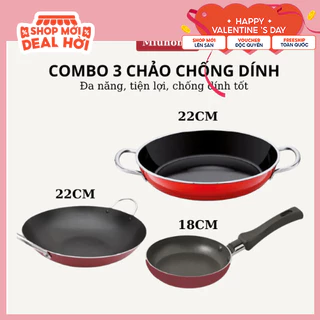 [COMBO 3 CHẢO] Chảo chống dính hợp kim nhôm cao cấp dùng cho bếp gas, củi, hồng ngoại size 18-22cm - MiuHome