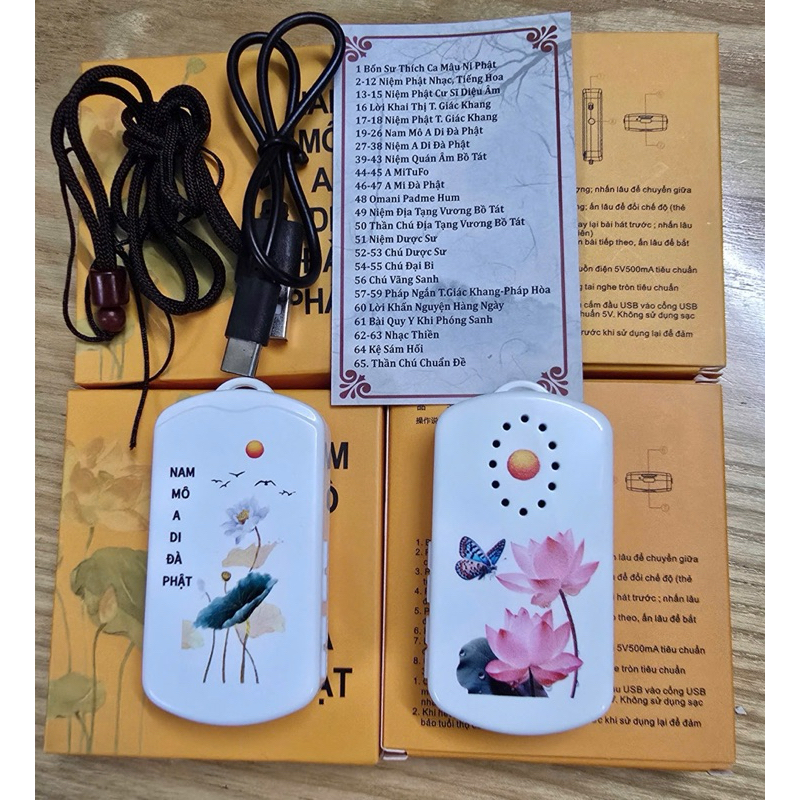 Máy niệm Phật mini đeo cổ, có khe thẻ nhớ + cốc sạc
