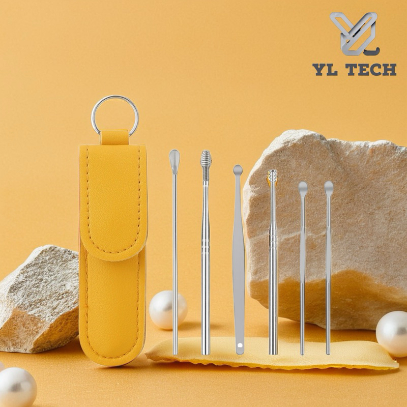 Bộ Dụng Cụ Làm Sạch Tai Di Động Dụng Cụ Loại Bỏ Nến Tai Kèm Túi Da PU Dùng Tại Nhà và Du Lịch