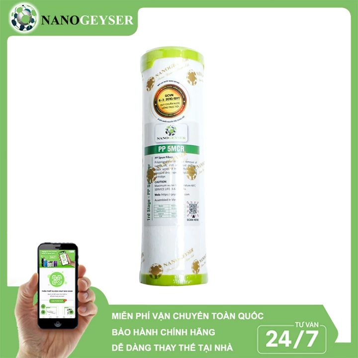 Lõi lọc nước số 1 máy RO, Lõi PP 5 Micron, Dùng cho các dòng máy lọc nước RO, Kangaroo, Karofi, Aqua