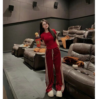Sét bộ quần dài SUÔNG 3 SỌC  áo thun dáng ôm phong cách Hàn Quốc CAMASTORE M509