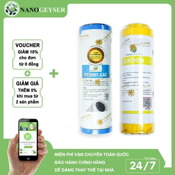Bộ 2 lõi 12 dùng cho máy lọc nước công nghệ NANO và UF, Lõi PP.2IN1.GAC, Cation
