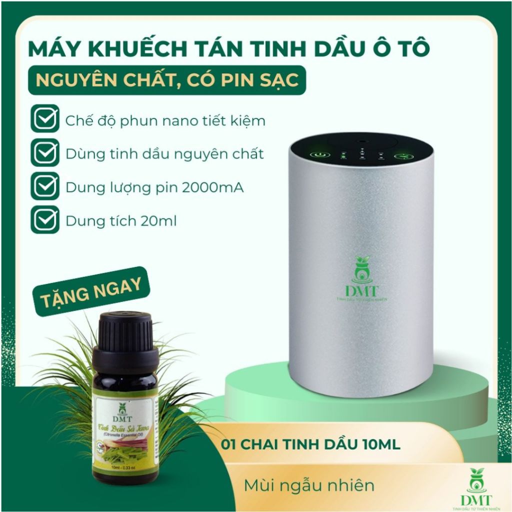 Máy xông tinh dầu ô tô nguyên chất không dùng nước DMT - Máy khuếch tán tinh dầu oto, dùng pin