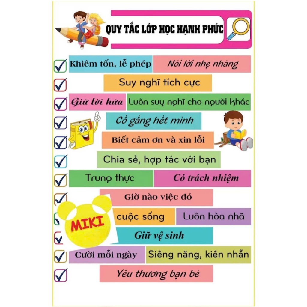 TRANH QUY TẮC LỚP HỌC HẠNH PHÚC - trang trí lớp (Đồ Dùng Dạy Học Miki)