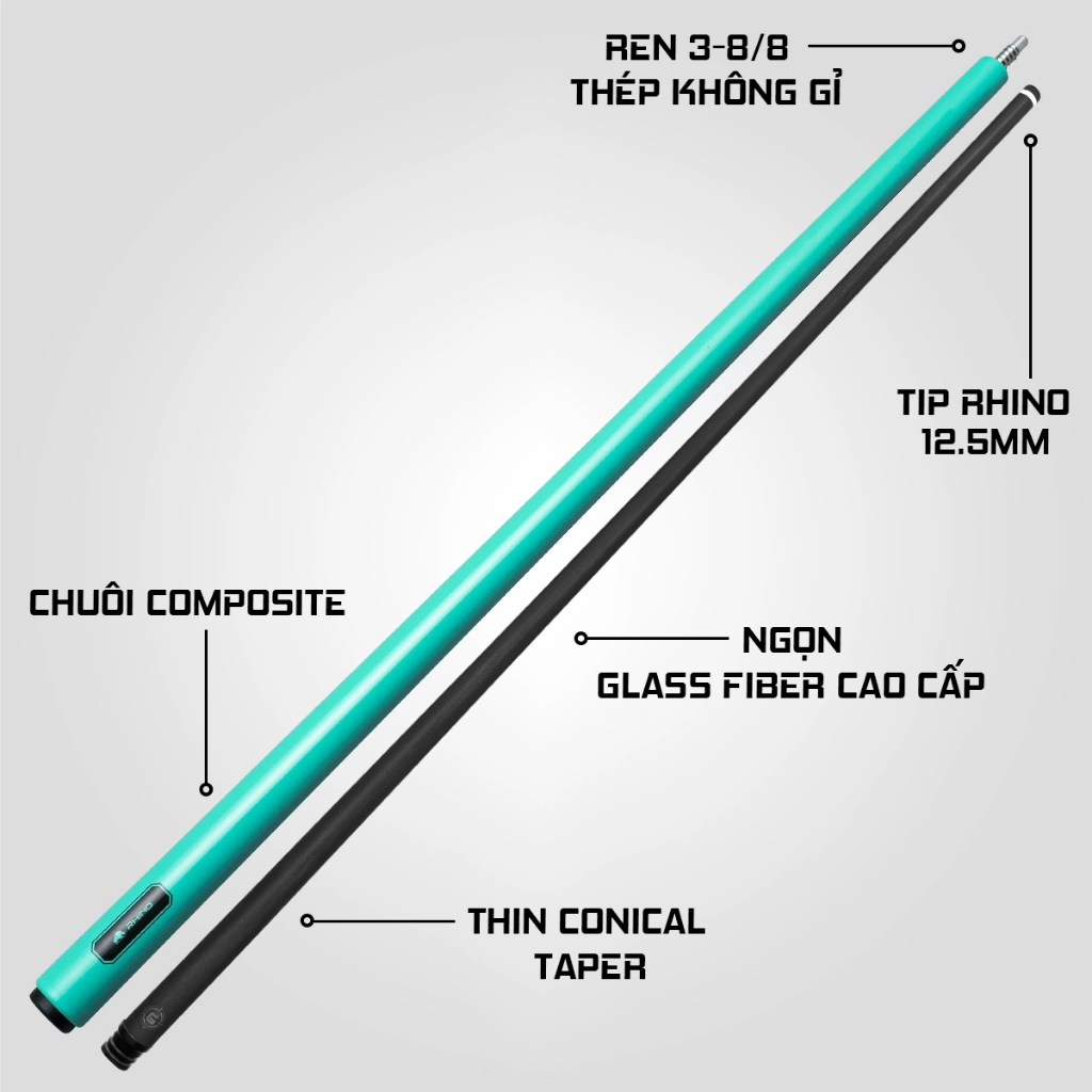 Ảnh Gậy Bida Lỗ Rhino G-L Tropical Turquoise - Ngọn Sợi Thủy Tinh - Chính Hãng 2