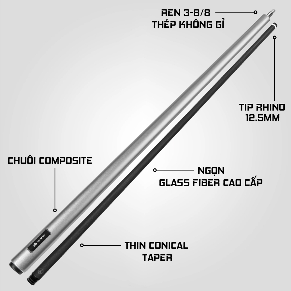 Ảnh Gậy Bida Lỗ Rhino G-L Silver Metallic - Ngọn Sợi Thủy Tinh - Chính Hãng 2