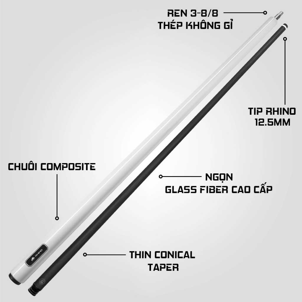 Ảnh Gậy Bida Lỗ Rhino G-L White Pearl - Ngọn Sợi Thủy Tinh - Chính Hãng 2