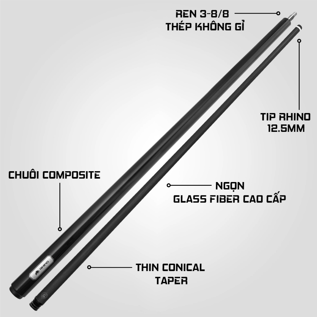 Ảnh Gậy Bida Lỗ Rhino G-L Vivid Black - Ngọn Sợi Thủy Tinh - Chính Hãng 2