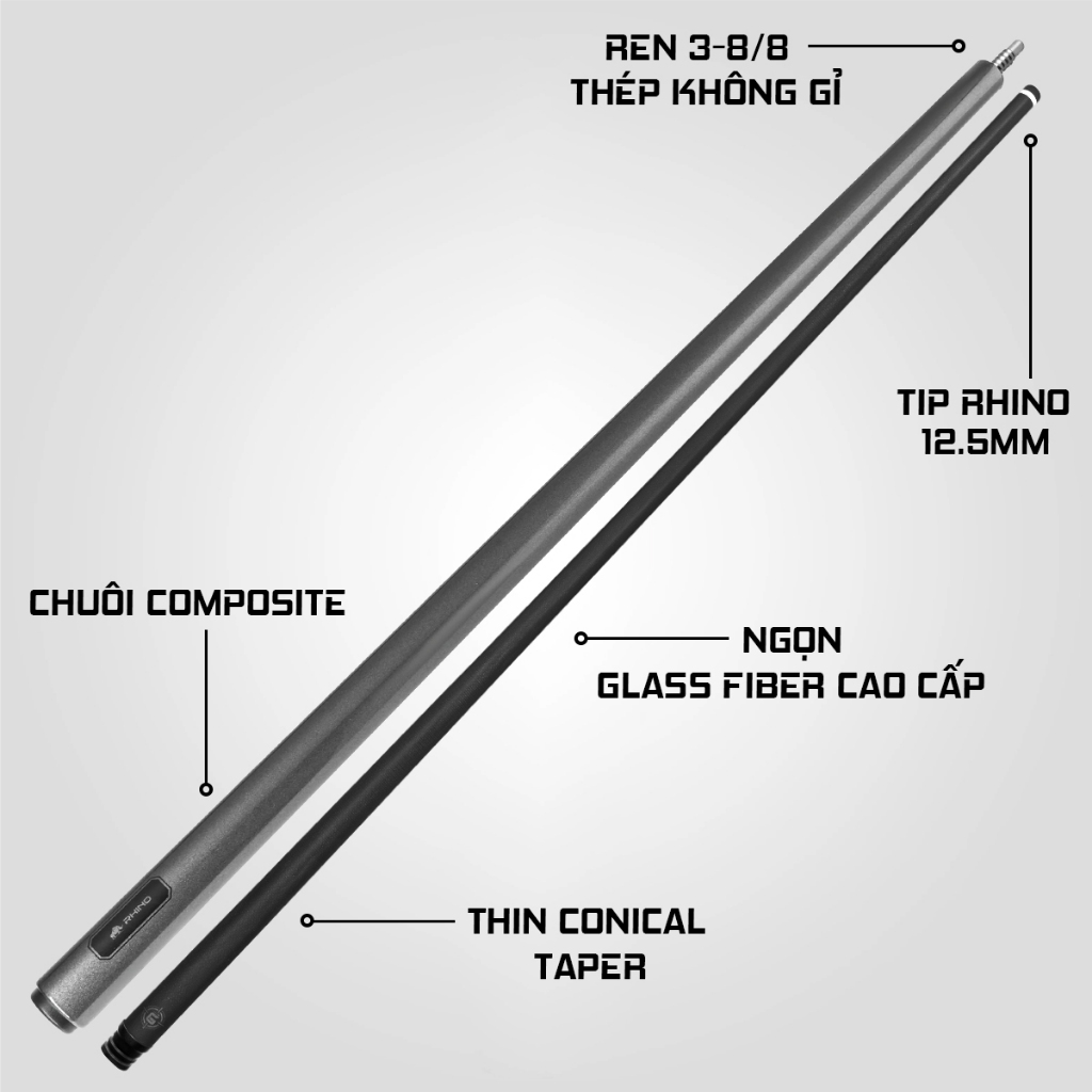 Ảnh Gậy Bida Lỗ Rhino G-L Billiards Gray - Ngọn Sợi Thủy Tinh - Chính Hãng 2