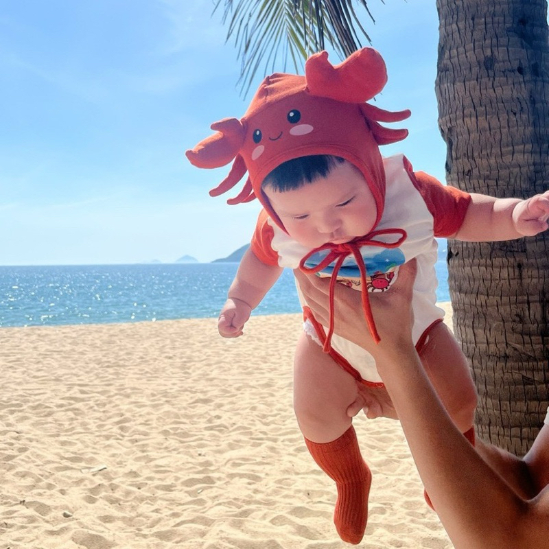 (Order) Suit liền thân cover hình cua kèm mũ đội con cua ngộ nghĩnh dành cho bé trai - bé gái