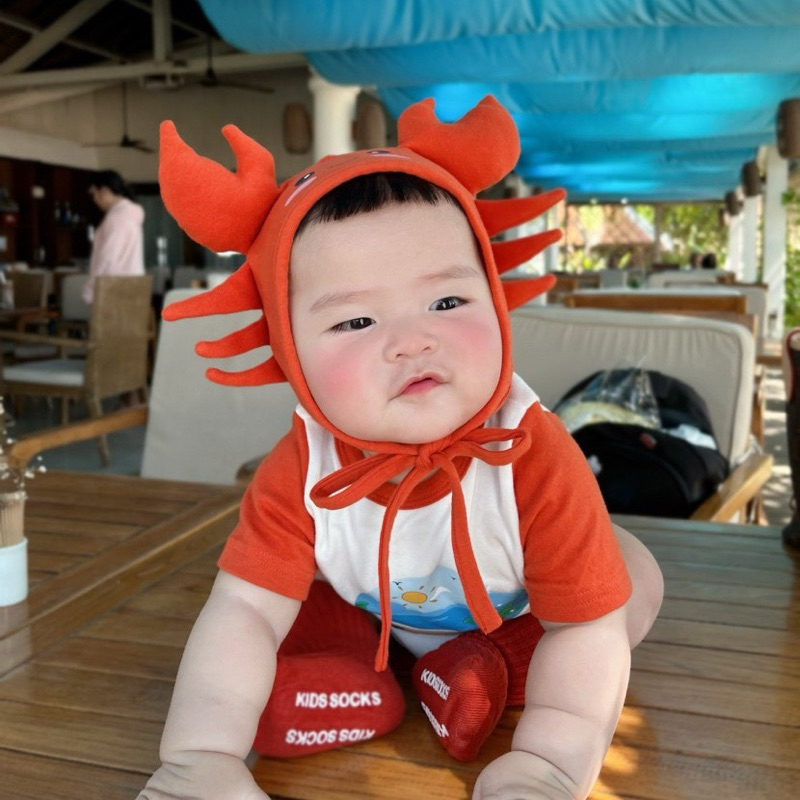 (Order) Suit liền thân cover hình cua kèm mũ đội con cua ngộ nghĩnh dành cho bé trai - bé gái